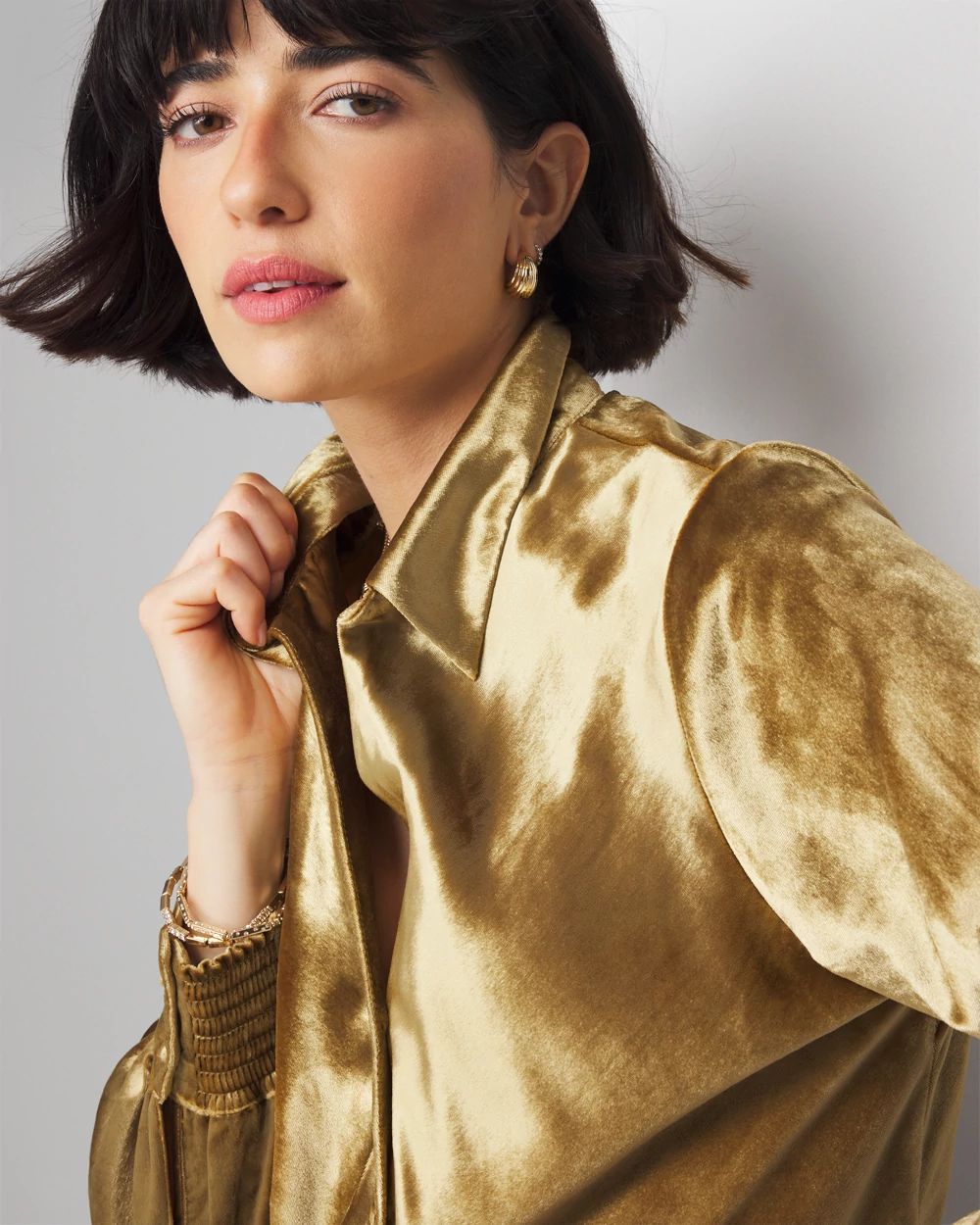 【2plan】Standard Velvet Long Sleeve T-shirt Long Sleeve Velvet Shirt | White House Black Market